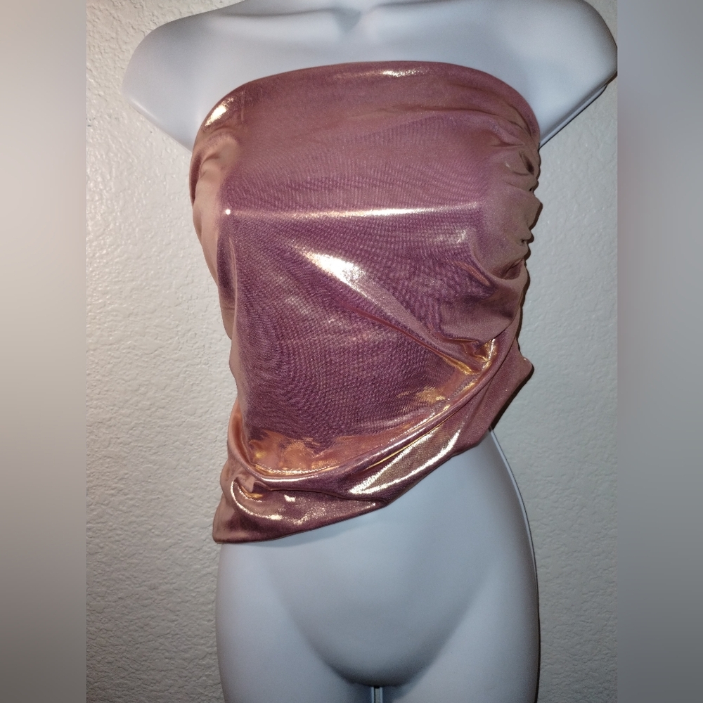 Better Be Strapless Top Asymmetrical Metallic Pink sz Large